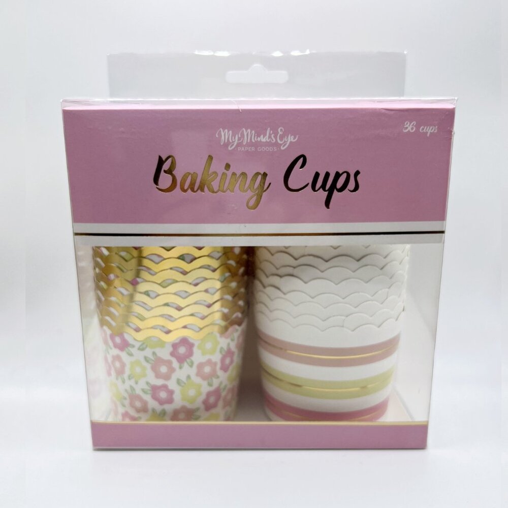 NEW My Minds Eye Gold Foiled Flower & Stripe Baking Cups - 36 Count